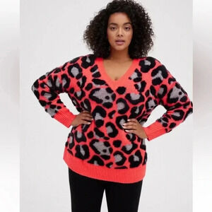 Torrid Neon Leopard Print Chunky Pullover Sweater